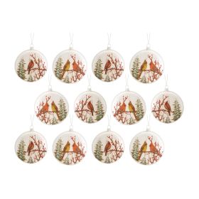 Cardinal/Tree Ornament (Set of 12) 5.5"H Glass