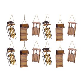 Sled Ornament (Set of 12) 5.75"H Wood