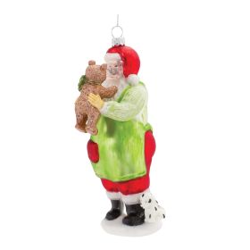 Santa W/Teddy Bear Ornament (Set of 6) 7"H Glass