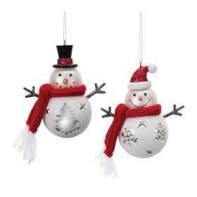 Snowman Ornament (Set of 6) 5"H Glass