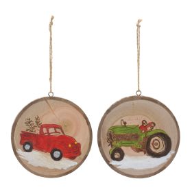 Tractor and Truck Disc Ornament (Set of 12) 4"H Wood
