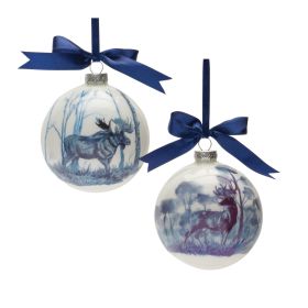Deer and Moose Ball Ornament (Set of 6) 4"D Glass
