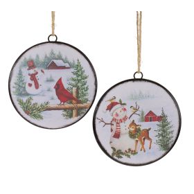 Snowman Disc Ornament (Set of 12) 6.5"H Metal