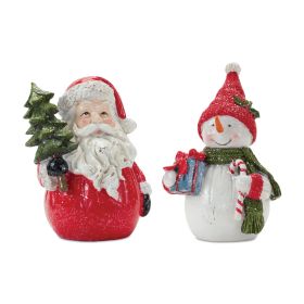 Santa and Snowman (Set of 2) 6"H, 6.5"H Resin