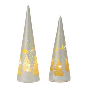 LED Tree (Set of 2) 10"H, 11.5"H Glass 3 AA Batteries, Not Included