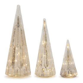 LED Tree (Set of 3) 8"H, 12"H, 15.5"H Glass 3 AA Batteries Not Included