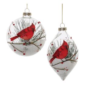 Ornament w/Cardinal (Set of 6) 4"D, 6"H Glass