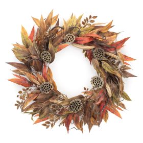 Mixed Fall Foliage Wreath 35"D Polyester