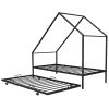 Metal House Bed With Trundle, Twin Size House Bed Black