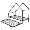 Metal House Bed With Trundle, Twin Size House Bed Black