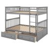 Full over Full Bunk Bed with Drawers, Convertible Beds, Gray(OLD SKU:SM000241AAE-1)