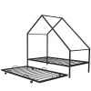 Metal House Bed With Trundle, Twin Size House Bed Black