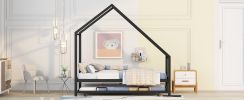Metal House Bed With Trundle, Twin Size House Bed Black