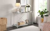 43.31'' Chrome Glass Sofa Table, Acrylic Side Table, Console Table for Living Room& Bedroom