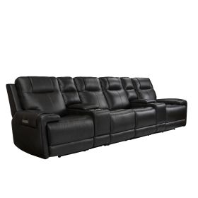 Trevor Triple 4 Seats Power Sofa With 2 Console ,Genuine Leather, Lumbar Support