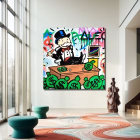 Hand Painted Cartoon Figure Oil Painting Rich Monopoly Alec Pop Art Graffiti Canvas Banksy Art Monopoly Graffiti Street Graffiti Wall Art (size: 80x80cm)