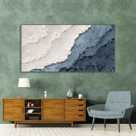 Handmade Oil Painting Textured Wall Art Blue Ocean Painting On Canvas Minimalist Sea Wave Painting Wall Art Morden Art Bedroom Wall Decor Fashion Art (size: 40x80cm)