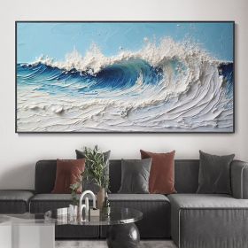 Ocean Hand Painted Texture Oil Painting Abstract Blue Sea Home Decor Art Fashion Wall Decor Painting Impressionist Art Living Room Decor Art (size: 40x80cm)