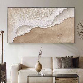 Handmade Oil Painting Textured Wall Art Ocean Waves Painting On Canvas Wall Art Earth Tone Waves Art Living Room Painting Neutral Wall Art (size: 60x120cm)
