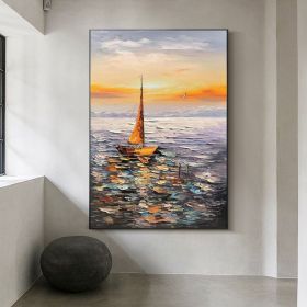 Hand Painted Large Abstract Sailboat Oil Painting On Canvas Original Nautical Canvas Wall Art Hand-Painted Ship Painting Modern Seascape Wall Art (size: 140x210cm)