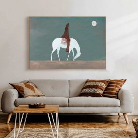 Hand Painted Abstract Horse Riding Oil Painting On Canvas Original White Horse At Moonlit Night Canvas Art Abstract Cowboy Wall Art For Living Room (size: 90x60cm)