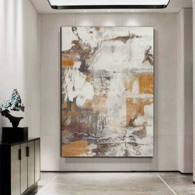 Hand Painted White And Brown Abstract Oil Painting On Canvas Large Original Hand Painted Canvas Wall Art Modern Minimalist Wall Art For Living Room (size: 140x210cm)