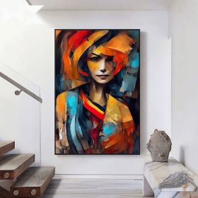 Handmade Oil Painting Colorful Woman Abstract Painting Yellow And Blue Acrylic Painting On Canvas Figure Painting Modern Art Wall Art For Home Decor (size: 60x90cm)