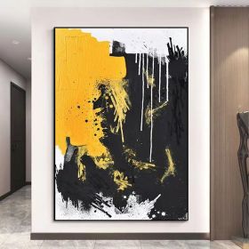 Hand Painted Abstract Oil Painting On Canvas Modern Colorful Modern Style Acrylic Painting Yellow And Black Large Wall Art For Home Decor (size: 90x130cm)