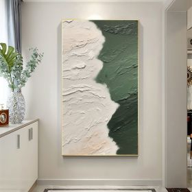 Original Hand Painted Texture Green Beach Oil Painting On Canvas Abstract Waves Painting Seascape Painting Large Wall Art Living Room Wall Decor (size: 40x80cm)