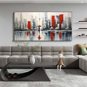 Original City Rainy View Handmade Oil Painting On Canvas Large Wall Art Abstract Minimalist Lonely Cityscape Art Custom Modern Living Room Wall Decor (size: 140x280cm)