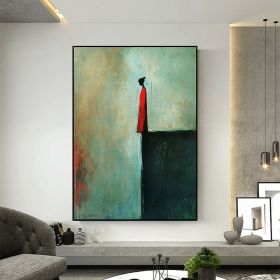 Original Lonely Figure Handmade Oil Painting On Canvas Large Abstract Teal Red Figurative Wall Art Custom Minimalist Home Living Room Decor Gift (size: 50x70cm)