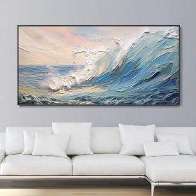 Large Hand Painted Seascape Wall Art White Giant Waves Home Painting Blue Ocean Canvas Texture Oil Painting Living Room Wall Decor Housewarming Gift (size: 40x80cm)