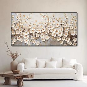 Spring Blooming Pear Hand Painted Blossom Landscape Oil Painting Hand Heavy Textured White Floral Art Modern Elegant Home Wall Decor Customizable Gift (size: 120x240cm)