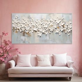 Handmade Oil Painting Palette Knife Painting Large Original White Flower Textured Canvas Art Modern Minimalist Living Room Wall Decor Elegant Artwork (size: 40x80cm)