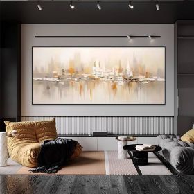 Gold Abstract Cityscape Handmade Oil Paitning On Canvas Textured Wall Art Gold Foil Boho Wall Decor Bright Building Painting Boho Modern Art For Hotel (size: 140x280cm)