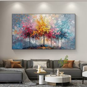 Abstract Landscape Oil Painting on Canvas Textured Wall Art Rainbow Tree Painting Textured Painting Abstract Wall Art Textured Wall Decor Gift (size: 90x60cm)